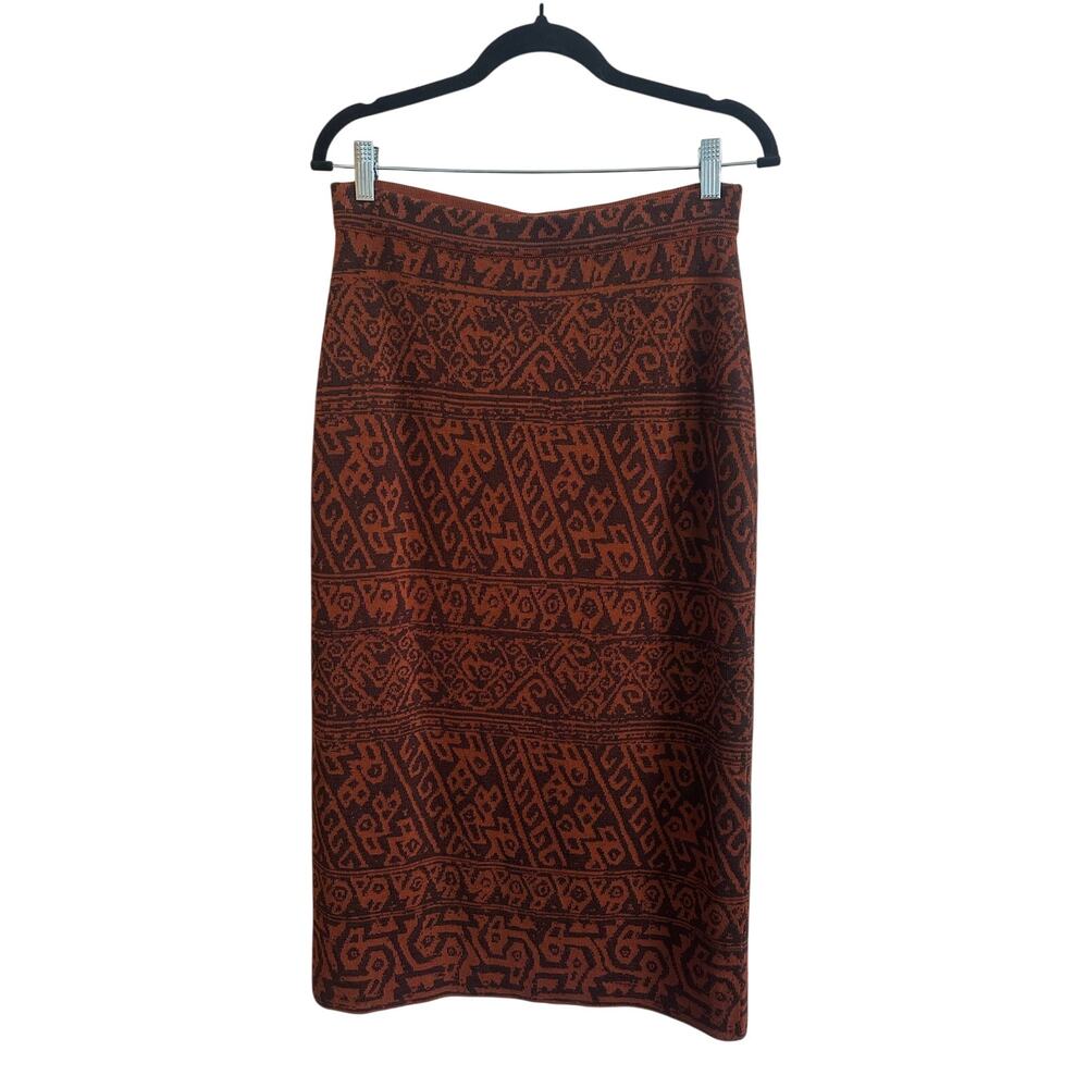 Peruvian Connection Alpaca Silk Cotton Midi Skirt Brown Orange Patterned Sz M